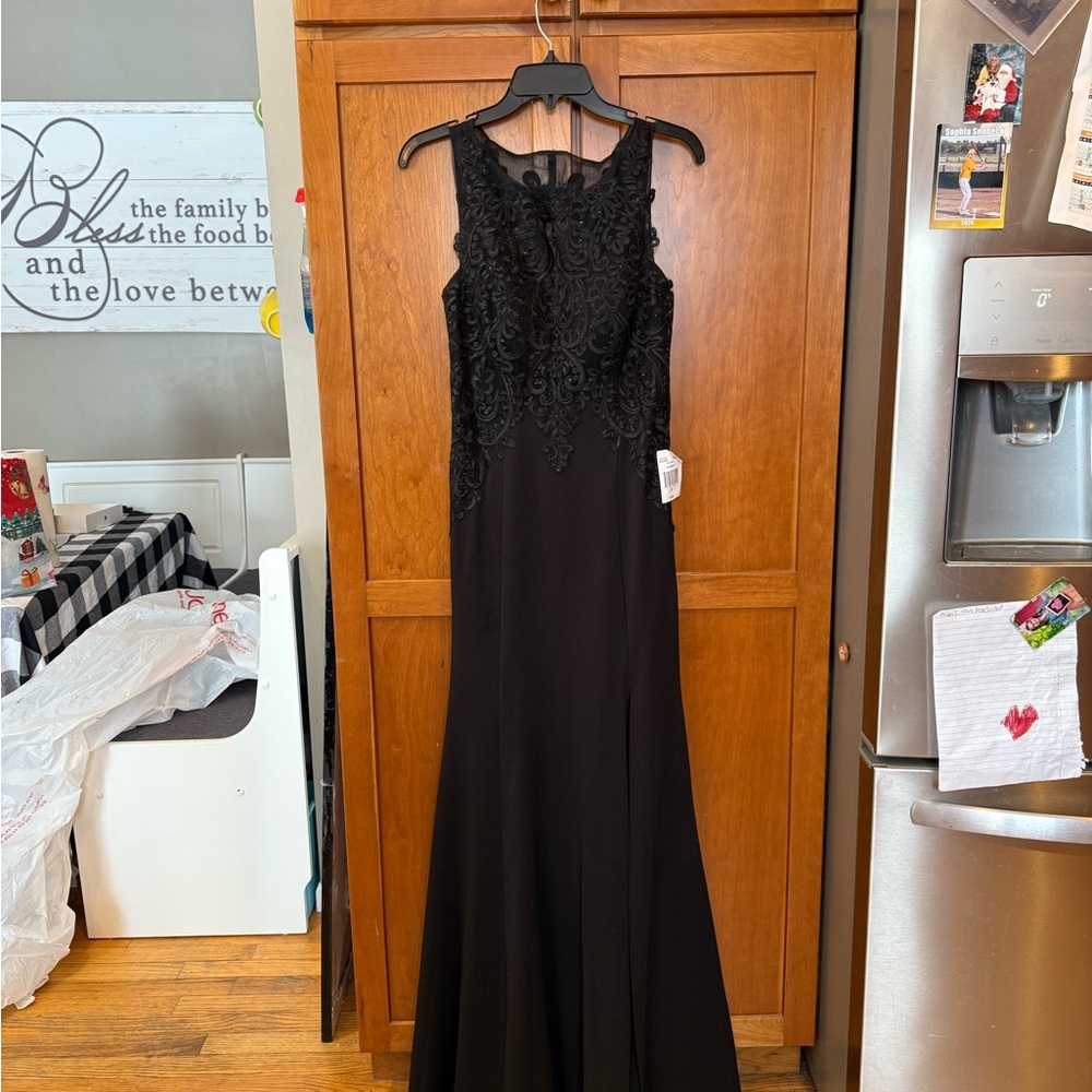 B. Smart Black Maxi Dress with Lace Detail